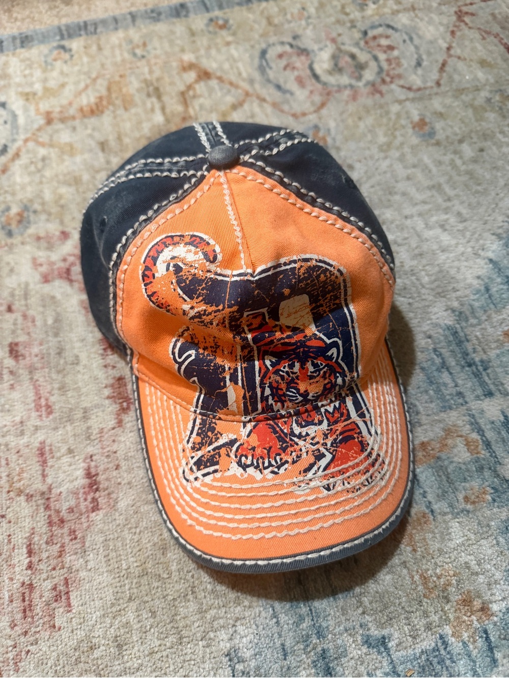 Vintage Y2K Orange & Navy Tiger Print Baseball Cap